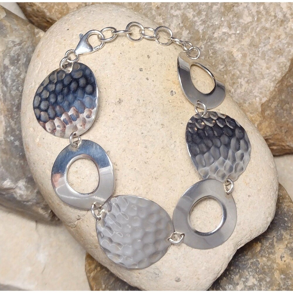 Sterling Silver Hammered Circle Disk Bracelet
